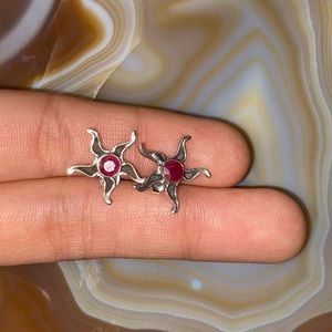 Sterling silver ruby sun earrings